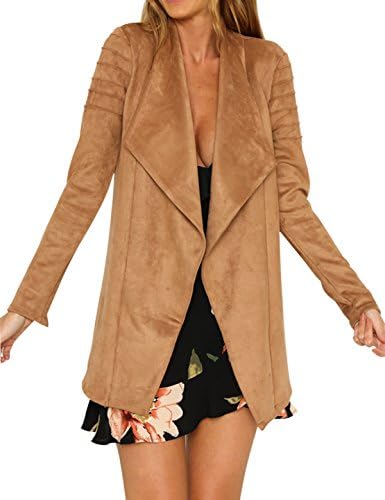 Swmmer Liket Women's Zipper Long Open Casual Suede Leather Jacket Trench Coat Outwear