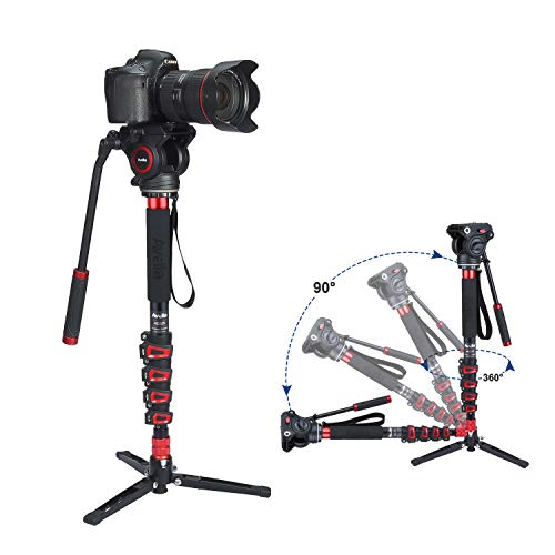Avella CD325 Carbon Fiber Video Monopod Kit, with Fluid Head and Removable feet, 66 Inch Max Load 13.2 LB for DSLR and Video Cameras