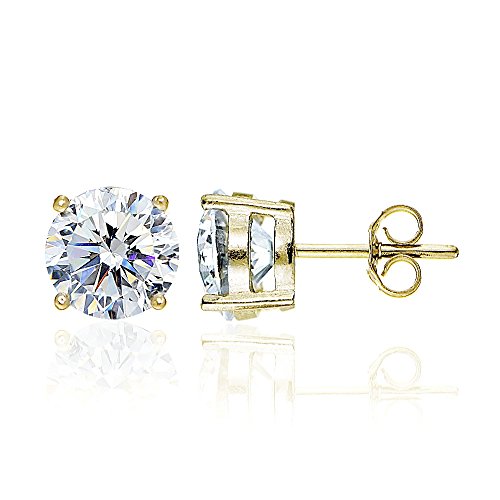 Yellow gold flashed sterling silver round 8mm solitaire…