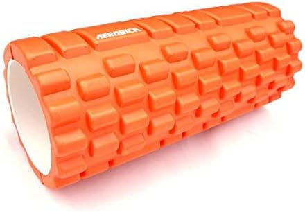 Aerobica Foam Roller High Density EVA Hollow Grid, for Deep Tissue Massage Trigger Point Therapy - Ideal for CrossFit, Yoga &amp; Pilates WITH FREE Carrying Bag (orange)