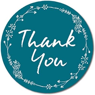 Darling Souvenir 1.6 inches Round Rose Hand Draw Floral Wreath Teal Blue Thank You Stickers-45 Pcs