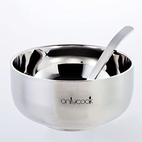 Onlycook Stainless Steel Soup Bowls with lids Insulated Mirror Polish Mixing Pasta Thicken Bowls Buy 2 Get 1 Spoon Free (S, With lid)