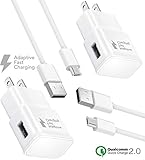Samsung Galaxy S7 Active Charger Fast Micro USB 2.0 Cable Kit by TruWire {2 Fast Wall Charger + 2 Micro Cable} True Digital Adaptive Fast Charging uses Dual voltages for up to 50% Faster Charging!