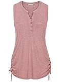 Messic Women's Casual Sleeveless V Neck Drawstring Sides Shirring Work Tank Blouse Top