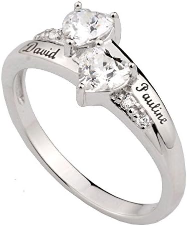 Promise Ring June Birthstones Ring 5mm Heart Cubic Zirconia Engraved Silver 925 Ring Size 5 to 9