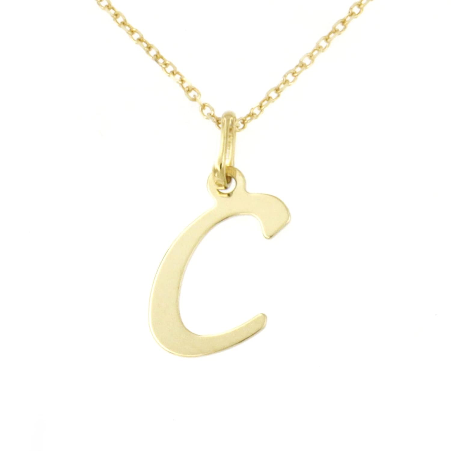 Lucchetta - 9ct Yellow Gold Letter C Initial Name Pendant Necklace 17.7 inch (45cm), Ladies Womens Girls Italian Alphabet Necklaces Made in Italy Certified