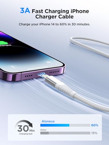 Aioneus Lightning Cable [2Pack 2M], iPhone Charger Cable MFi Certified USB A to Lightning Cord Nylon Braided iPhone Cable Compatible with iPhone 14 13 12 11 Pro Max Mini XS XR X 8 7 6 5, iPad