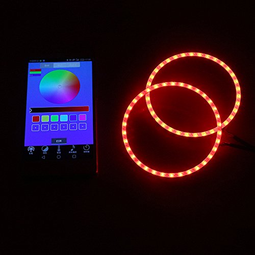 GrandviewTM 1-set 90MM Multi-Color RGB LED Halo Rings Light COB 90SMD Smart Phone iOS Android App Bluetooth Control Car Angel Eyes Circle Ring Headlight Lamp Daytime Running Lights(DRL)12V - Thumbnail 2