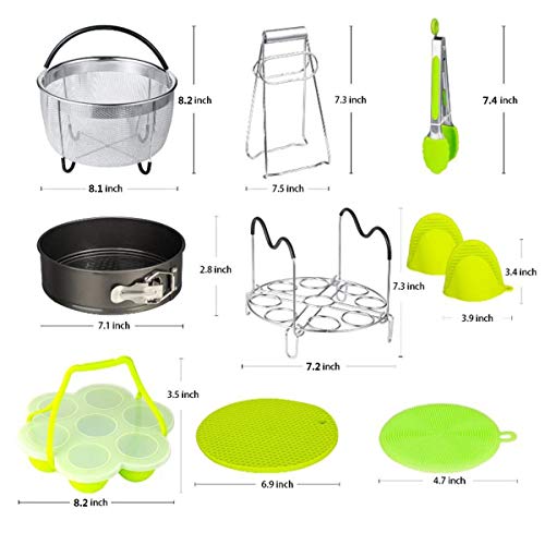 10Pcs Pressure Cooker Accessories Set Compatible with Instant Pot Accessories 6,8 Qt, Steamer Basket, Springform Pan, Egg Steamer Rack, Silicone Egg Bites Mold, 2 Trivet Mats, Mitts and Kitchen Tongs