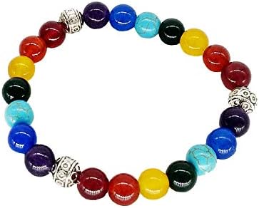 Natural Stones 7 Chakra Yoga Good Luck Beads Strand Bracelet Gifts for Women, Men, Girls & Boys