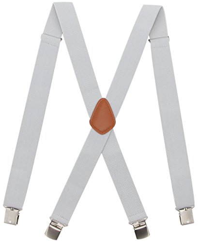 Bioterti Men’s Heavy Duty X- Back Suspenders-Adjustable Size, Long & Elastic Braces (Light Grey)