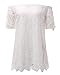 StyleDome Women Strapless Lace Off Shoulder Elegant Tie Short Sleeve Crochet Blouse Sexy Tee Tops Off White US 22W