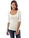 PattyBoutik Women Crochet Lace Inset Elbow Sleeve Blouse (Off-White Small)