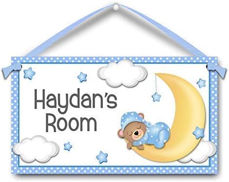 Blue Moon Bear, Personalized Baby Nursery Custom Door Sign