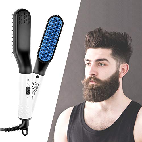 Beard Straightening Comb, Beard Straightener Brush for Men, Multifunctional Electric Ionic Hair Straightener Hot Quick Styling Comb for Beard, Curling Iron with Dual Voltage 110-240V Great for Travel