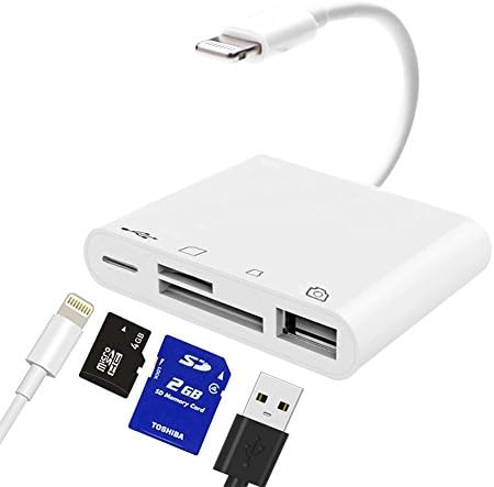 Lightning to SD FT Card Reader - 4 in 1 Lightning to USB Camera Adapter Kit SD TF Card Reader, iPhone to USB OTG Adapter Cable for iPhone iPad, Plug and Play