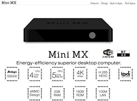 OHITEC(TM) Mini MX S905X Android TV Box, Amlogic S905X CPU Cortex-A53, Mali-450 GPU, UHD 4K2K, HEVC H.265, 1080P Streaming Media Player, Miracast/DLNA/Kodi, 2 GB RAM, 16 GB ROM