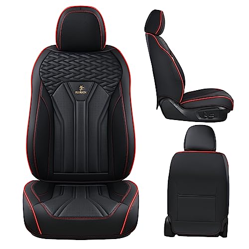 FLORICH Car Seat Covers Faux Leather Front and Rear Seat Covers 5 Pieces Full Set Universal Fit Most Cars, Sedans, SUVs and Trucks, Black & Red Line