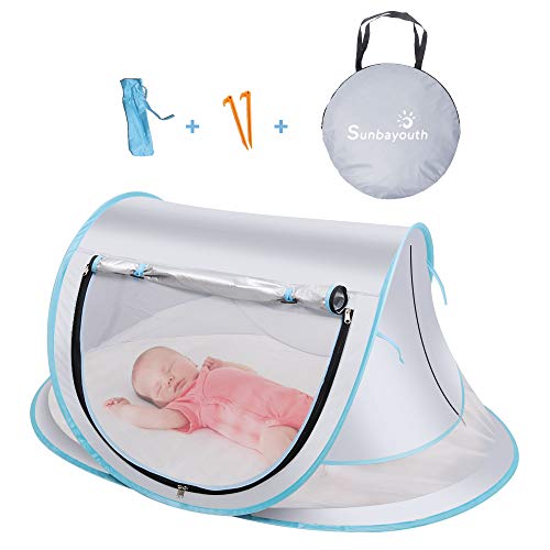 SUNBA YOUTH Baby Tent, Portable Baby Travel Bed, UPF 50+ Sun Shelters for Infant, Pop Up Beach Tent, Baby Travel Crib with Mosquito Net, Sun Shade ... (Gray)