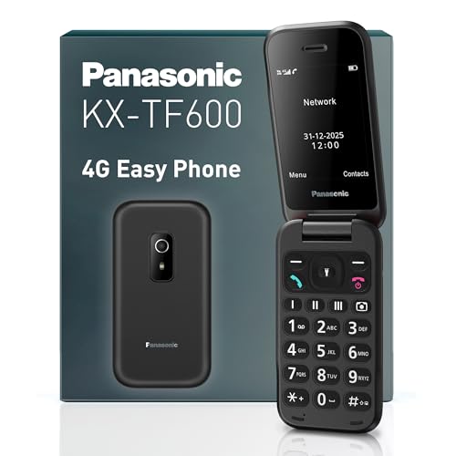 Panasonic KX-TF600EXB 4G Easy-to-Use Clamshell Mobile Phone, VoLTE, upto 290 Hours Reliable power with Standby mode, USB-C, 2.8-inch Display, Bluetooth, LED Flashlight, Camera, IP44 Waterproof, Black