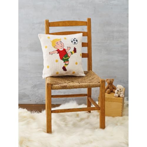 Permin Kreuzstich Stickpackung Kissen Vorderseite Fußball Zählmuster