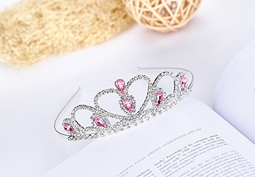 Lovelyshop Pink Gems Rhinestone Tiara with Simplified Package, No Comb for Prom Birthday Prinecess Party