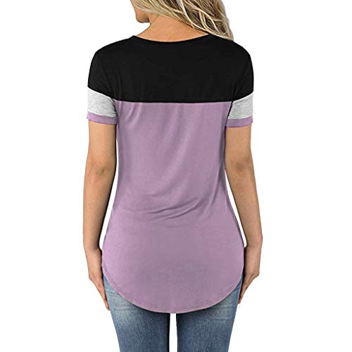 Yezijin Women Summer Color Block Short Sleeve Tunic Tee Shirt Casual Tops Blouse Sexy Wear 2019 Under 10 Dollars Purple