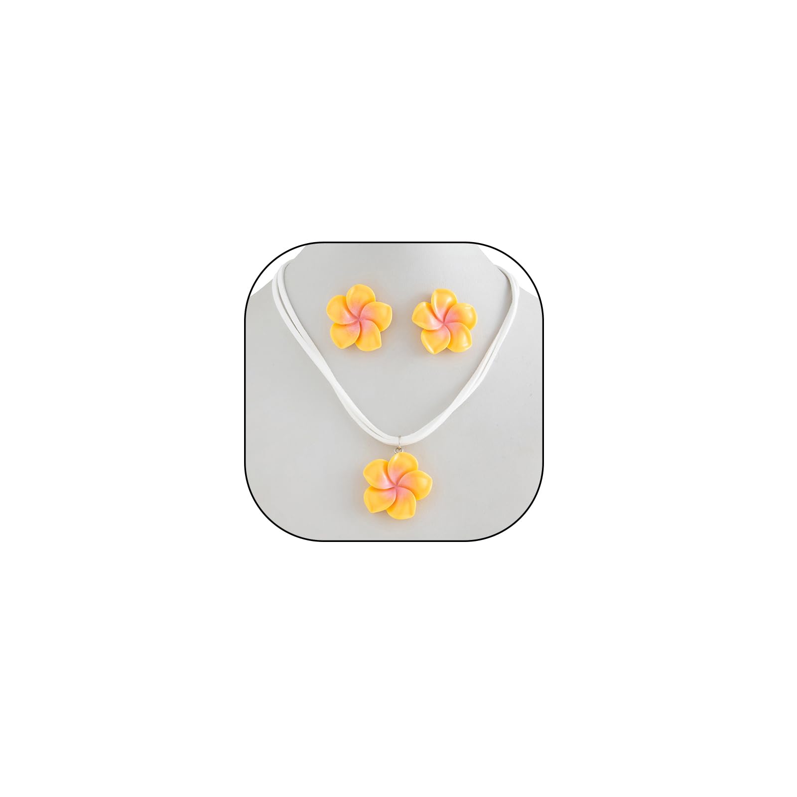 Photo 1 of Quivox Dainty Hawaiian Plumeria Earrings Necklace Jewelry Set Trendy Lightweight Simple Surfer Beach Bonfire Party Accessories (Yellow)