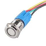 E Support 19mm 12V 5A Car Blue Light Angel Eye Metal Push Button Switch Socket