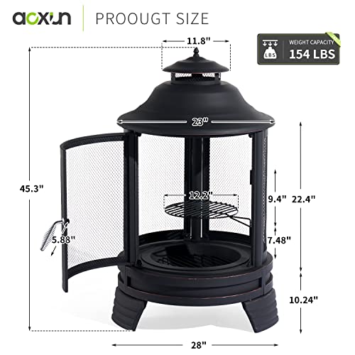 Aoxun Chiminea Fire Pit,2 in 1 Fire Pit with Outdoor,Chiminea Fireplace