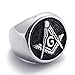 KONOV Embossed Stamped Freemason Masonic Stainless Steel Black Enamel Mens Ring, Size 10