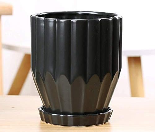 Faturt Ceramic Floral Succulent Plants Pots Creative Style Cactus Flower Pots Home Decor Round Ceramic Minimalist Style Creative Green Radish With Tray Flowerpot Bag (Color : Black, Size : L)