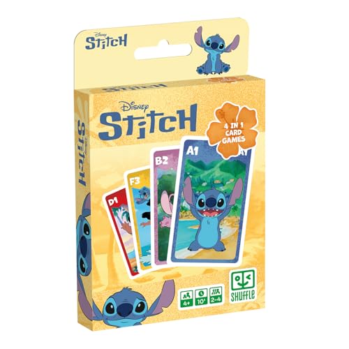 – Jeu de Cartes 4 en 1 Stitch - 7 Familles, Bataille, Mémo et Action - Jeu de Cartes Disney Lilo & Stitch pour Enfants, Famille et Amis – à partir de 4 Ans, dès 2 Joueurs