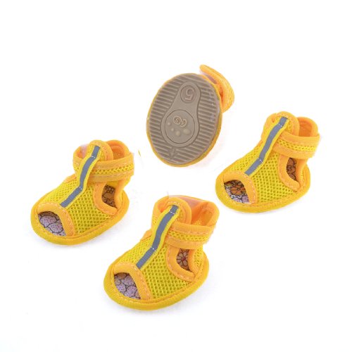 2 Pairs Pet Doggie Pomeranian Yellow Mesh Vamp Sandals Shoes Size L