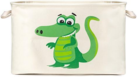 Canvas Storage Basket and Organizer with Handles, Collapsible, Best Choice for Toy Storage, Kids Books, Baby Clothing, Laundry Bin (Crocodile)