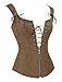 Charmian Women's Renaissance Lace Up Vintage Boned Bustier Corset with Garters Brown X-Large