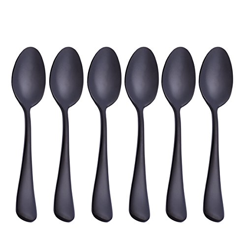 Black 6 Piece Coffee Spoon 5-inch Stainless Steel Teaspoon Flatware Set Table Silverware Dishwasher Safe Service for 6