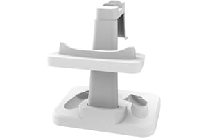 VR Display Stand for Meta for Q-uest 3/3S, ABS Holder for Headset and Controllers with AR Glasses Hanger, Compact Desk Organi