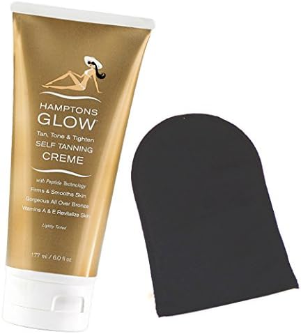 Hamptons Glow Self Tanning Creme Value Bundle, Skin Firming Peptide Complex, Gorgeous Bronze, Not Orange, Includes Self Tanning Mitt 6 fl. oz.