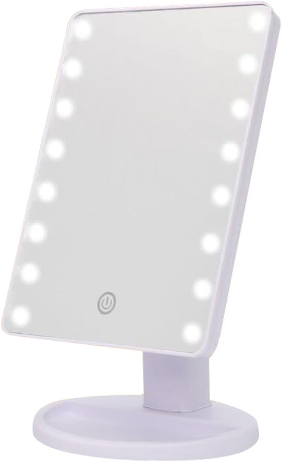 DafeiqiRuisen LED Illuminated Makeup Mirror, 16PCs LED Lights Touch Screen Lighted Portable Desktop Mirror (White)