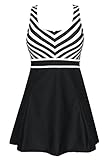 DANIFY Women's One Piece Sailor Striped Swimsuit Plus Size Swimwear Cover up Swimdress