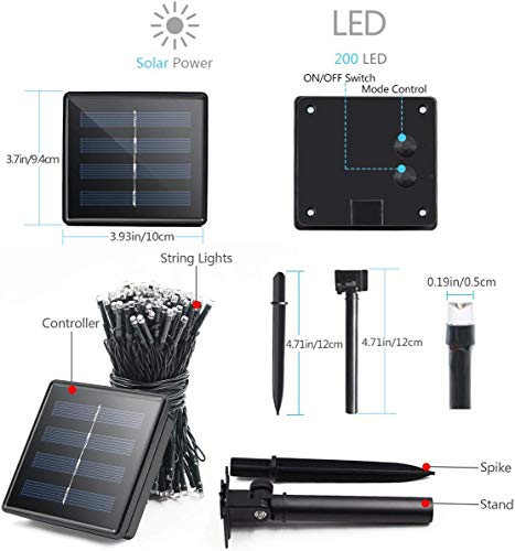 Dolucky Solar Christmas Lights, 72ft 8 Modes 200LED Solar String Lights, Waterproof LED White Solar Fairy Lights for Garden Balcony Deck Thanksgiving Christmas Decor(White)