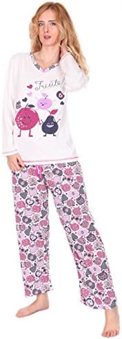 Kartex Women's Long Sleeve V-Neck Pajamas Set (Fruit, US: Medium, EU: Large)
