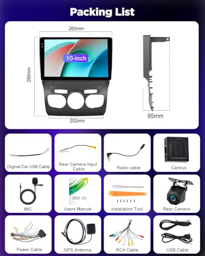 NHOPEEW 4+128G Android Car Radio for Citroen C4/DS4 2012-2018 with Wireless Carplay and Android Auto – 10 Inch Screen Supports WiFi GPS Steering Wheel Controls + Rear View Camera, Canbus