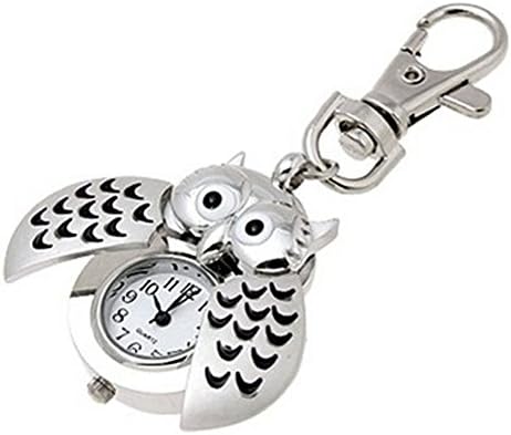 Auphi 2017 female watch Mini Metal Key Ring owl double open Quartz Watch Clock- Silver Clock Hot Top Quality