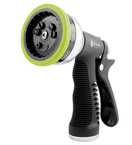 Green Expert High Pressure Garden Hose Nozzle 9 Adjustable Spray Patterns Heavy-Duty Metal Sprayer with Thermoplastic Housing for Car Wash Pets Shower Plants Watering Home Cleaning, 479903