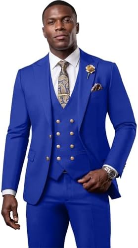 Men Slim Fit Royal Blue Suit Formal Wedding Groom Prom 3 Piece Set Chest  34R-Waist 28R at Amazon Men's Clothing store