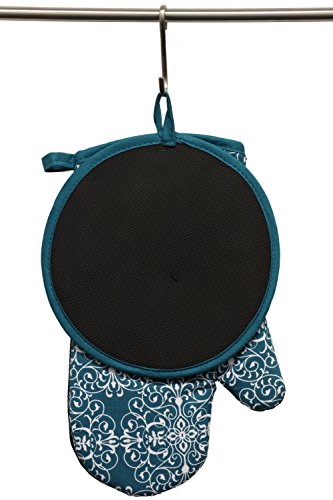 Oven Mitt and Potholder Set - Pot Holders and Oven Mitts Protect Hands and Surfaces - Kitchen Essentials Ideal for Cooking, Baking - Heat Resistant to 500F - Cotton w/Neoprene Silicone for Easy Grip