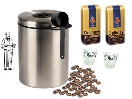 Dallmayr Ganze Bohnen - 2 x 500 g = 1 KG + Edelstahldose für 1 kg Kaffeebohnen Neu mit Silicabag von Conny Clever® zur…