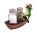 Croak Creek Canoe Resin Frog in Canoe Figurine with Glass Salt and Pepper Shaker Set Holder, 7 Inch